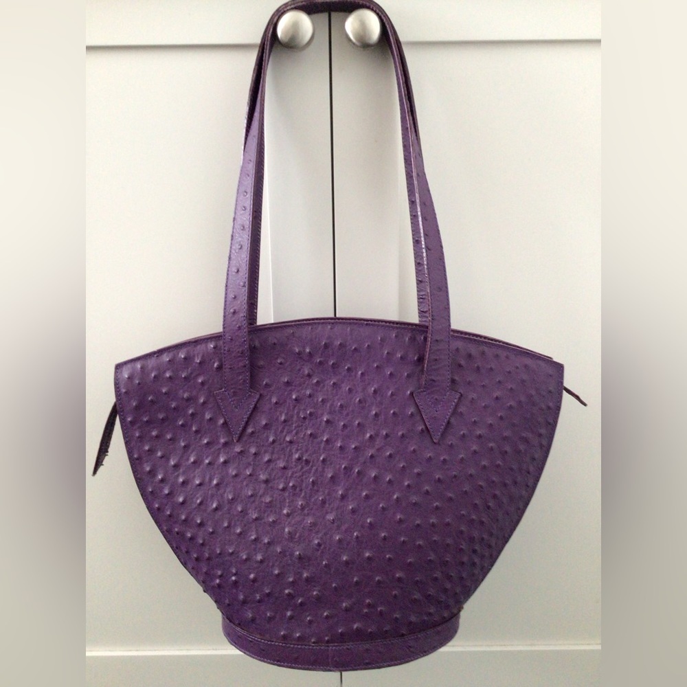 New - RARE Purple Ostrich Leather Tote Shoulder Purse Medium.
